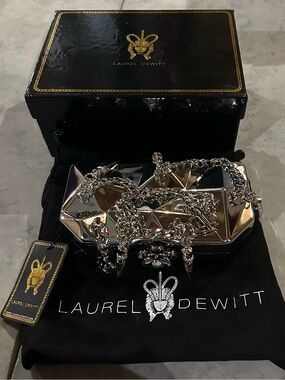 Laurel Dewitt Silver Metallic Geometric Clutch